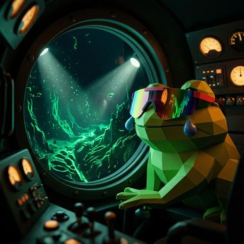 MOG TOAD in a submarine looking out at glowing green water